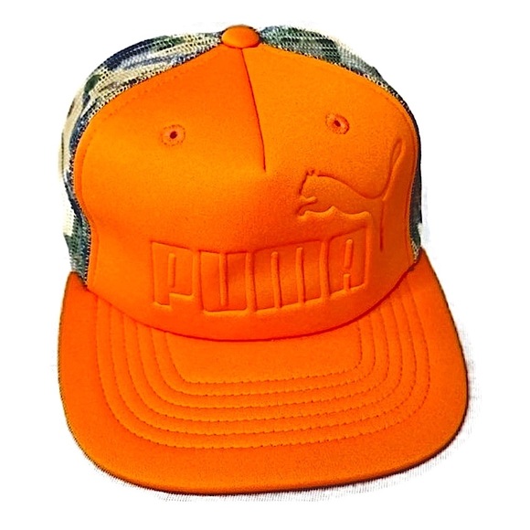 Puma Flexfit | Camo Hunter Orange Trucker Baseball Cap | Size S/M - Picture 4 of 9